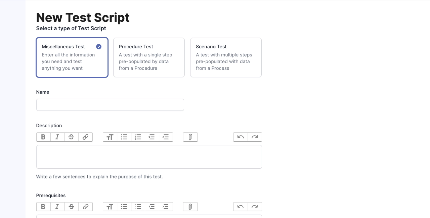 Screenshot of Test Script Creation